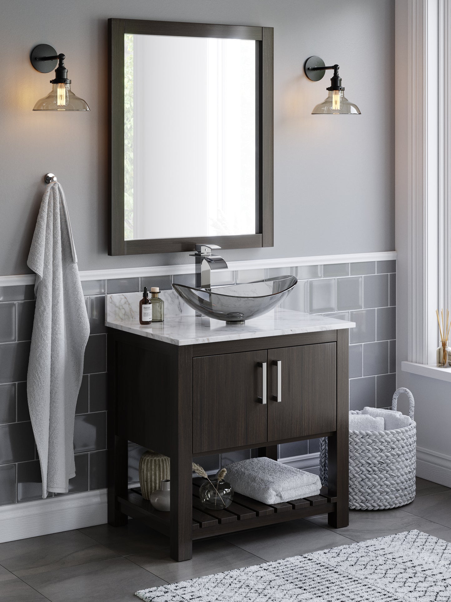 30-inch Bath Vanity with Carrara White Marble Counter and Sink - NOBV-30CM-CAR-324G
