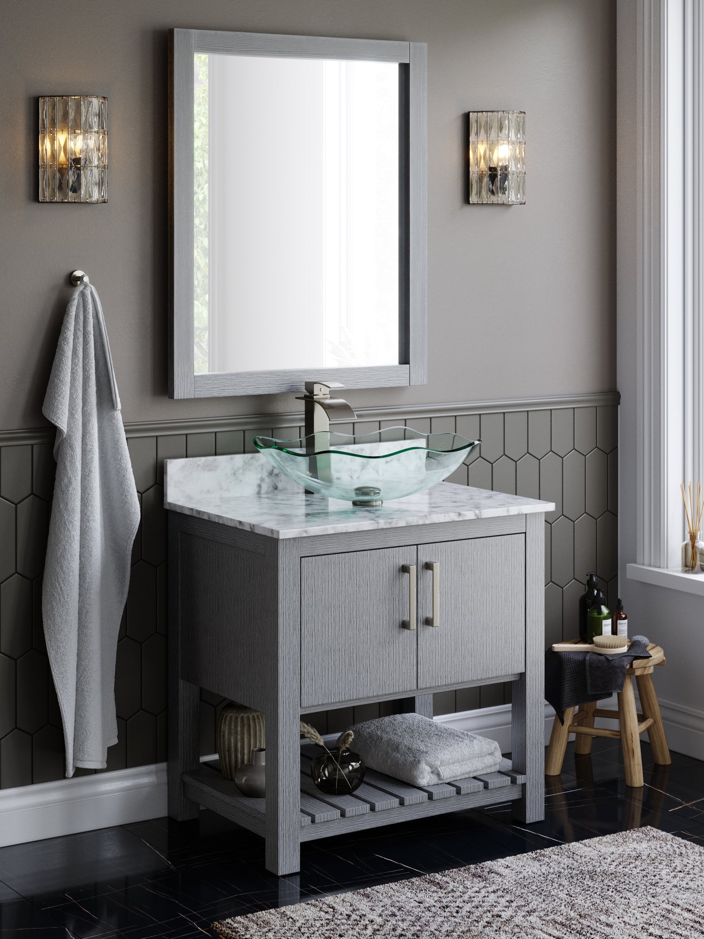 30-inch Bath Vanity with Carrara White Marble Counter and Sink - NOBV-30SG-CAR-317C