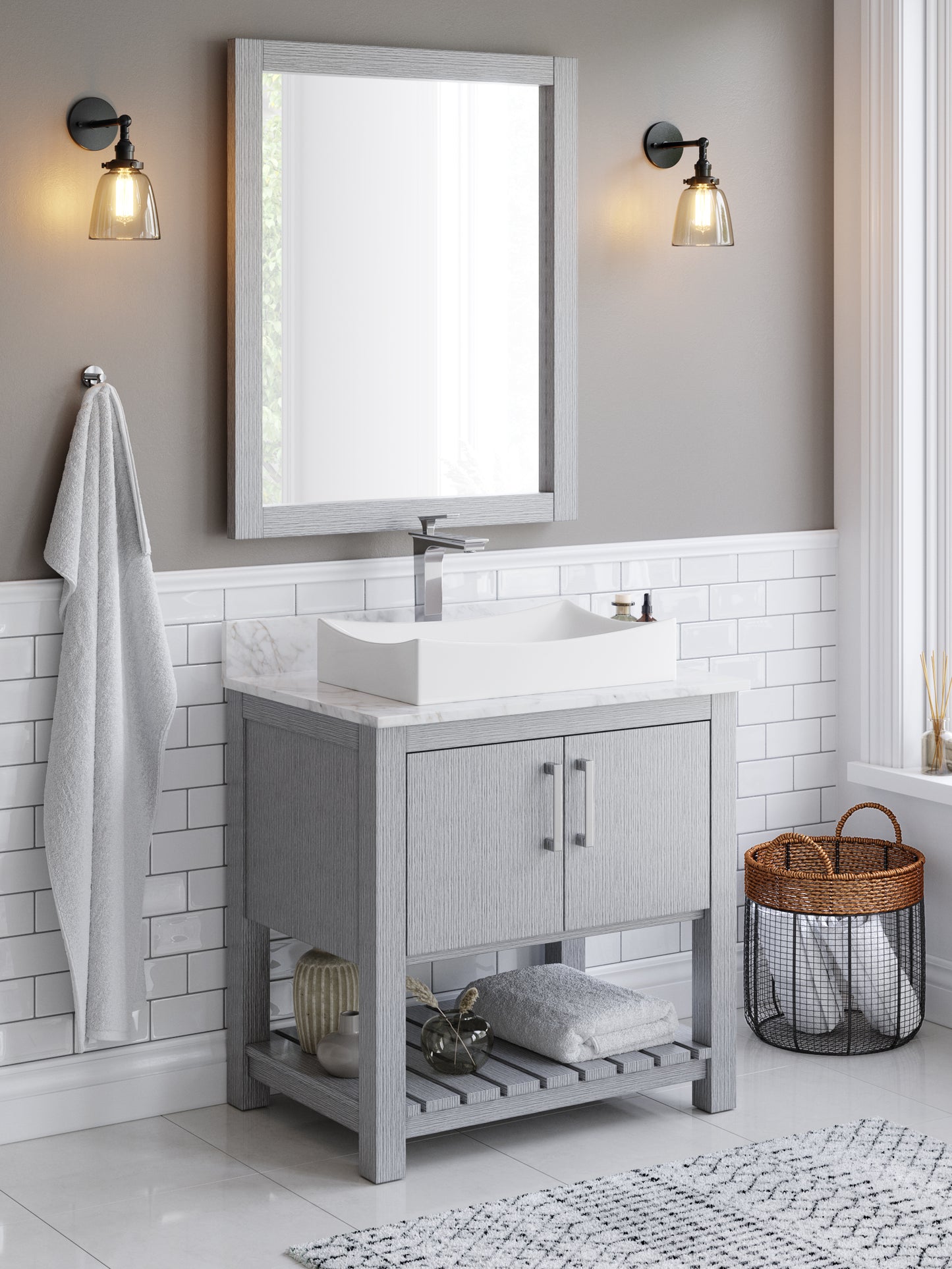 30-inch Bath Vanity with Carrara White Marble Counter and Sink - NOBV-30SG-CAR-01141