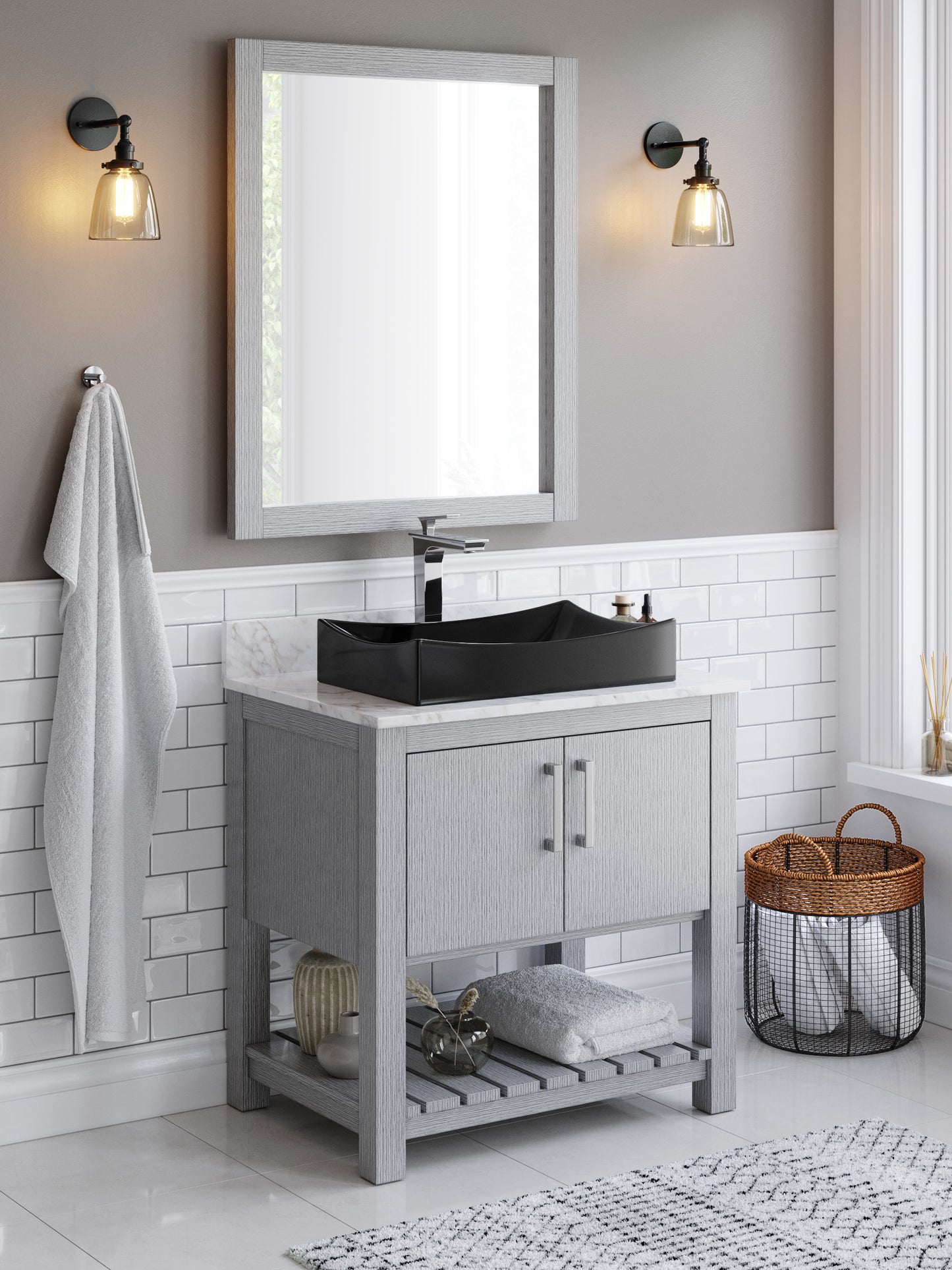 30-inch Bath Vanity with Carrara White Marble Counter and Sink - NOBV-30SG-CAR-1141MB