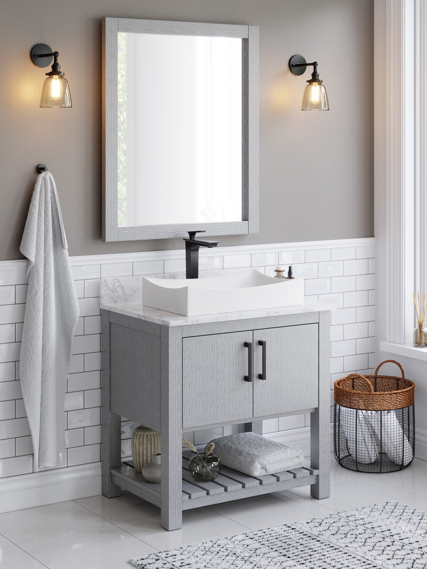 30-inch Bath Vanity with Carrara White Marble Counter and Sink - NOBV-30SG-CAR-01141