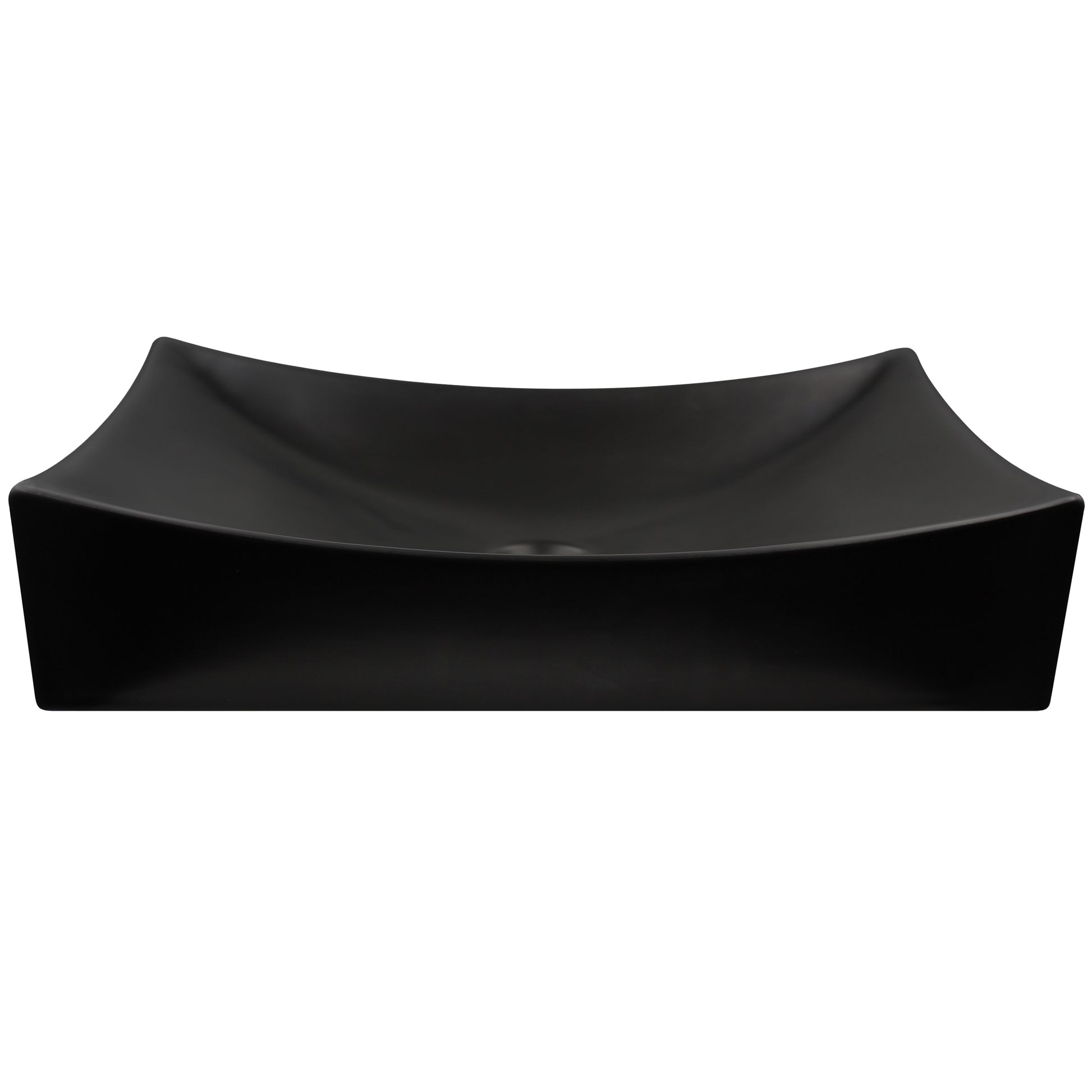 Rectangle matte black ceramic vessel sink with no overflow