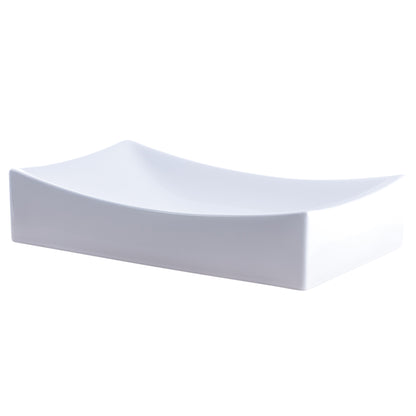 Bright white glossy ceramic vessel sink with no overflow