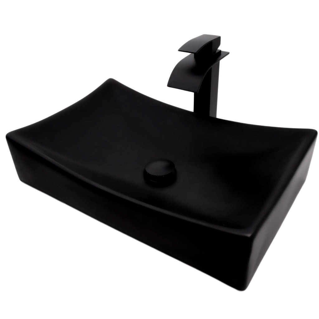 Black Porcelain Vessel Sink and Faucet Combo NSFC-01141MB1408MB