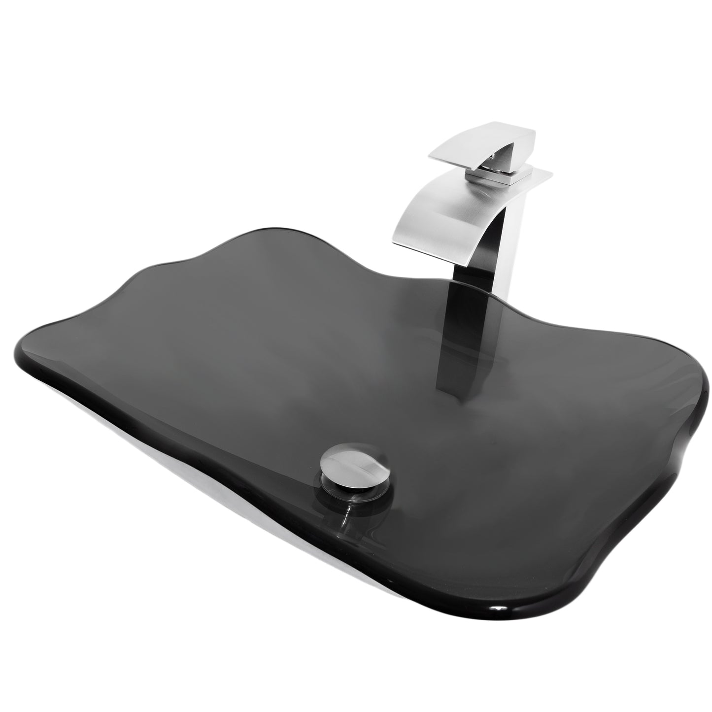 Clear Slate Grey Scalloped Glass Vessel Bathroom Sink Combo Series NSFC-317G136