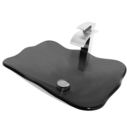 Clear Slate Grey Scalloped Glass Vessel Bathroom Sink Combo Series NSFC-317G136