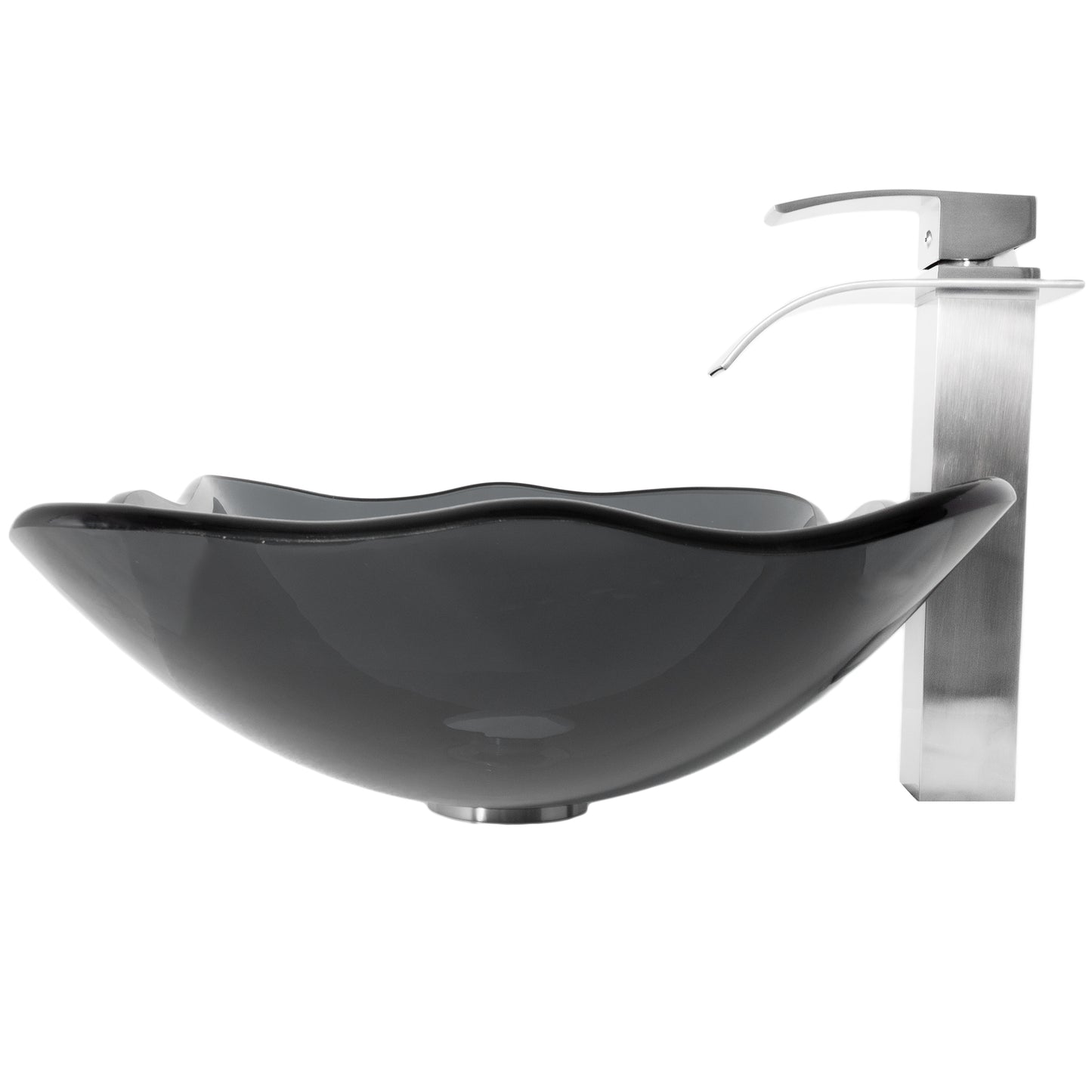 Clear Slate Grey Scalloped Glass Vessel Bathroom Sink Combo Series NSFC-317G136