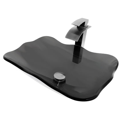 Clear Slate Grey Scalloped Glass Vessel Bathroom Sink Combo Series NSFC-317G136