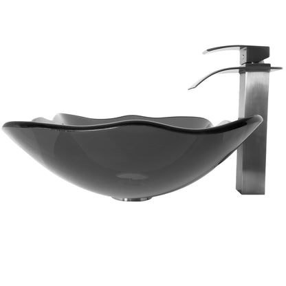 Clear Slate Grey Scalloped Glass Vessel Bathroom Sink Combo Series NSFC-317G136