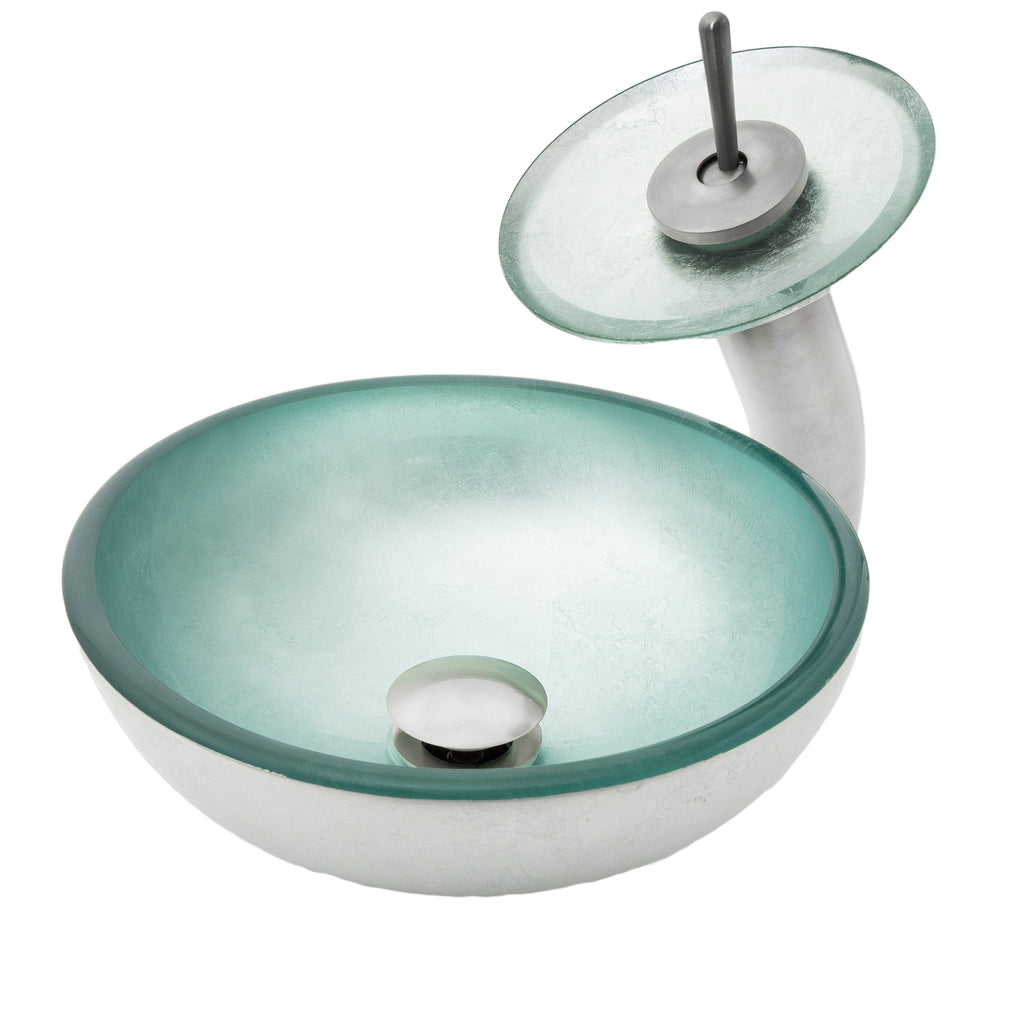 12-inch Silver Foiled Glass Vessel Bath Sink Set