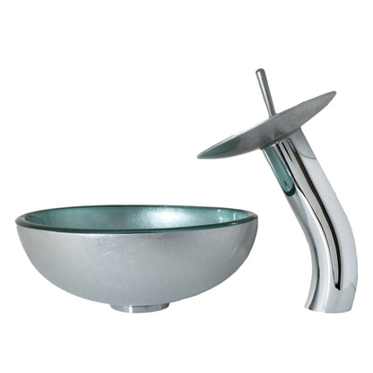 12-inch Silver Foiled Glass Vessel Bath Sink Set