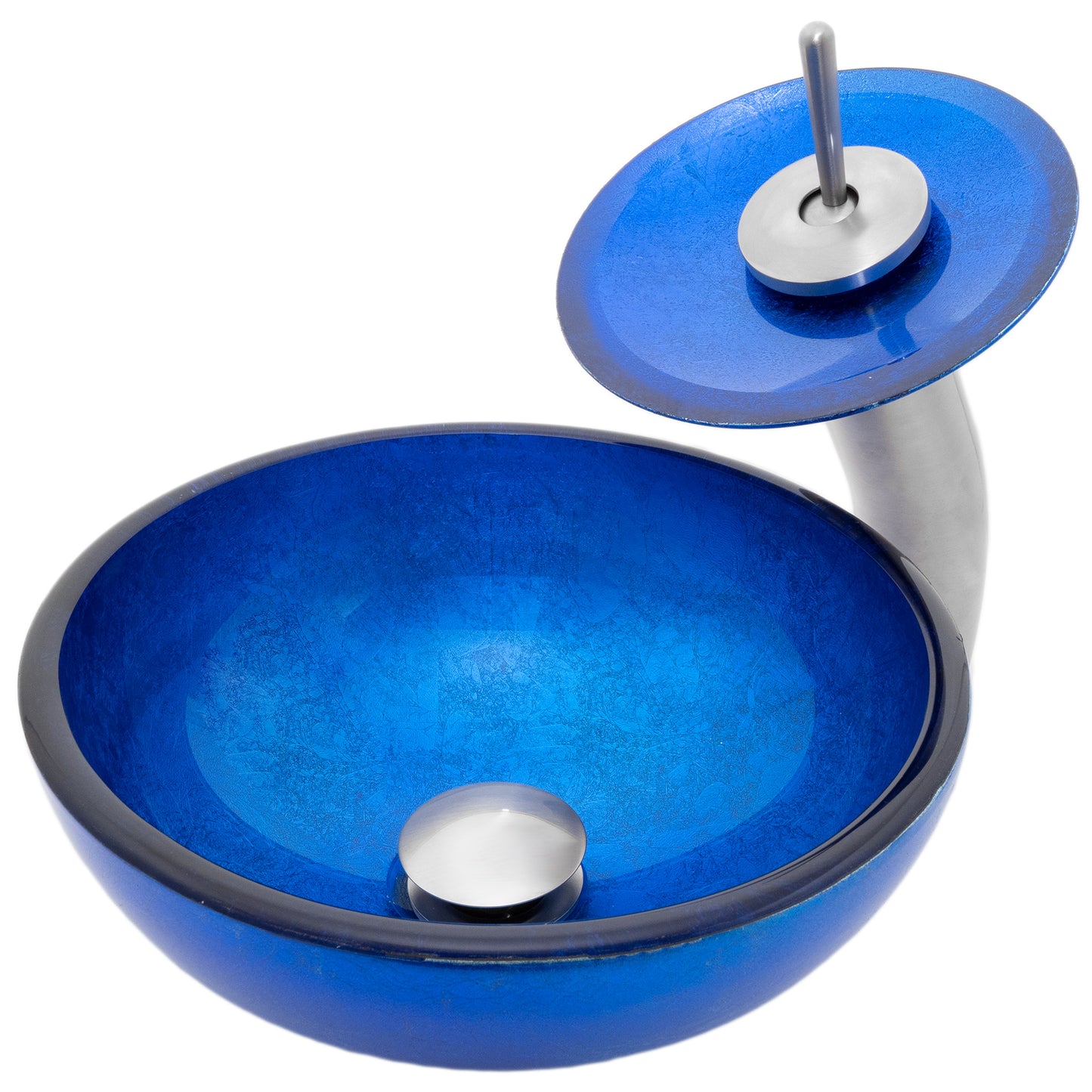 12" Mini Blue Hand-Foiled Glass Bath Sink