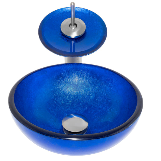12" Mini Blue Hand-Foiled Glass Bath Sink