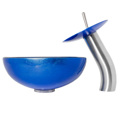 12" Mini Blue Hand-Foiled Glass Bath Sink