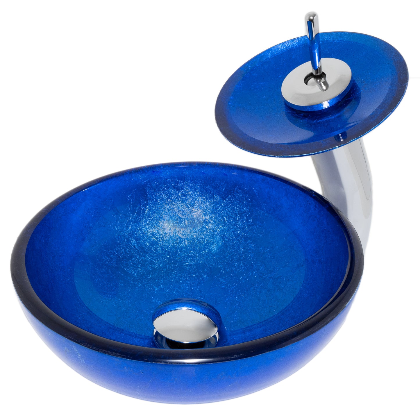 12" Mini Blue Hand-Foiled Glass Bath Sink