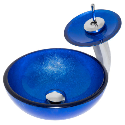 12" Mini Blue Hand-Foiled Glass Bath Sink