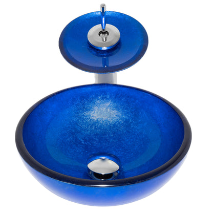 12" Mini Blue Hand-Foiled Glass Bath Sink