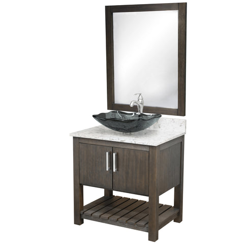 30-inch Bath Vanity w/ Café Mocha Quartz Counter, Sink & Faucet - NOBV-30CM-6001BN-317G116
