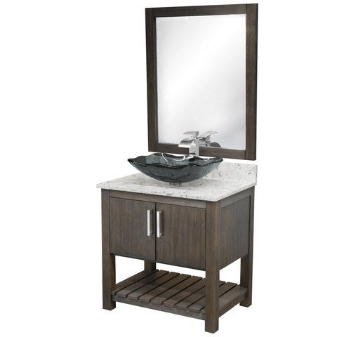 30-inch Bath Vanity w/ Café Mocha Quartz Counter, Sink & Faucet - NOBV-30CM-6001BN-317G136