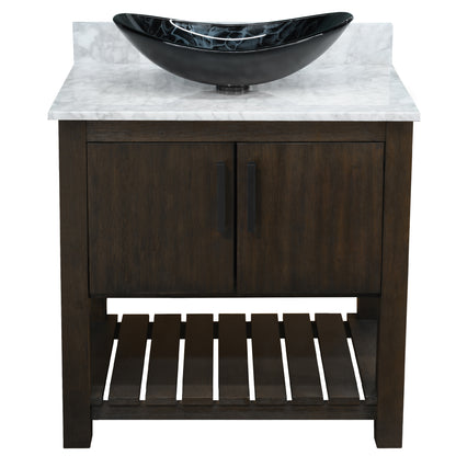 30-inch Bath Vanity with Carrara White Marble Counter and Sink - NOBV-30CM-CAR-G012-8031