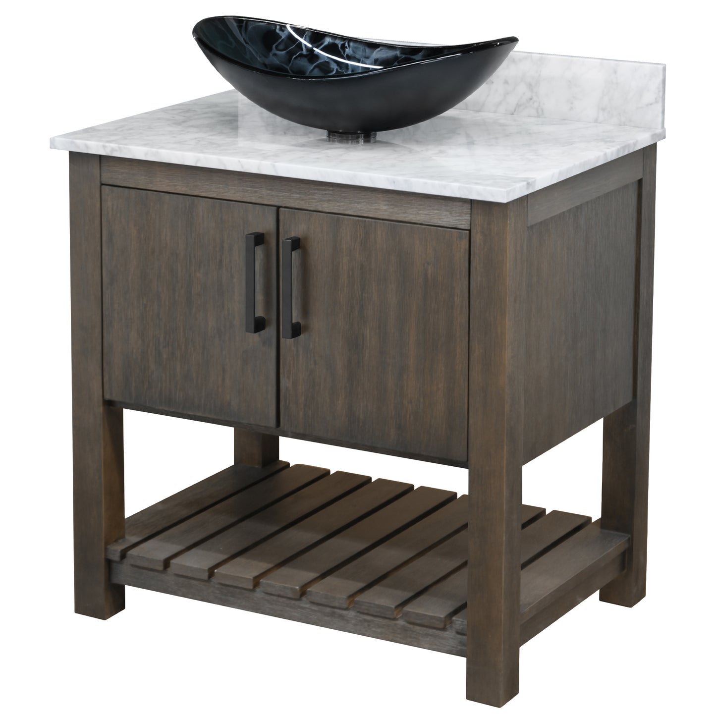 30-inch Bath Vanity with Carrara White Marble Counter and Sink - NOBV-30CM-CAR-G012-8031