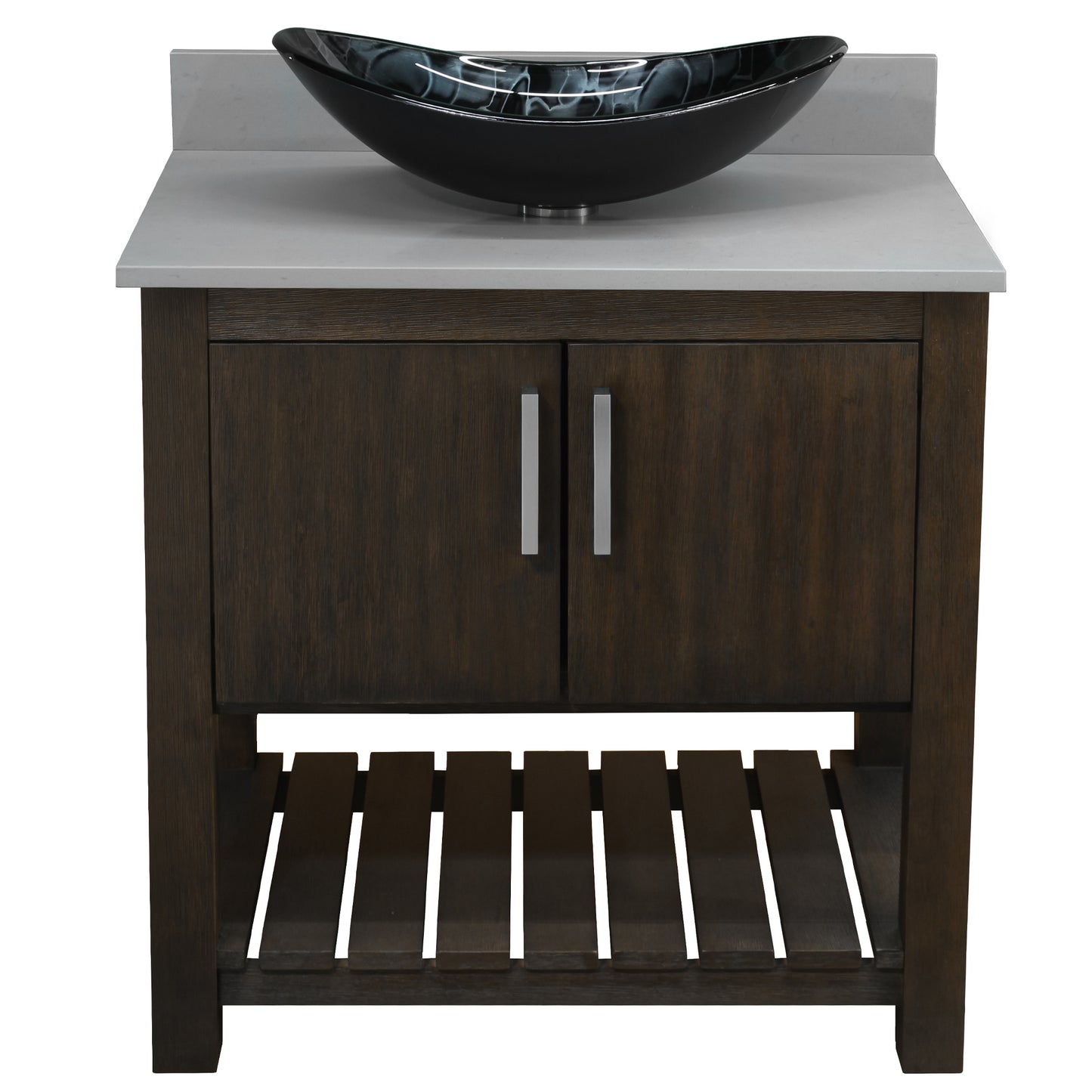 30-inch Bath Vanity with Storm Grey Quartz Counter and Sink - NOBV-30CM-280-G012-8031