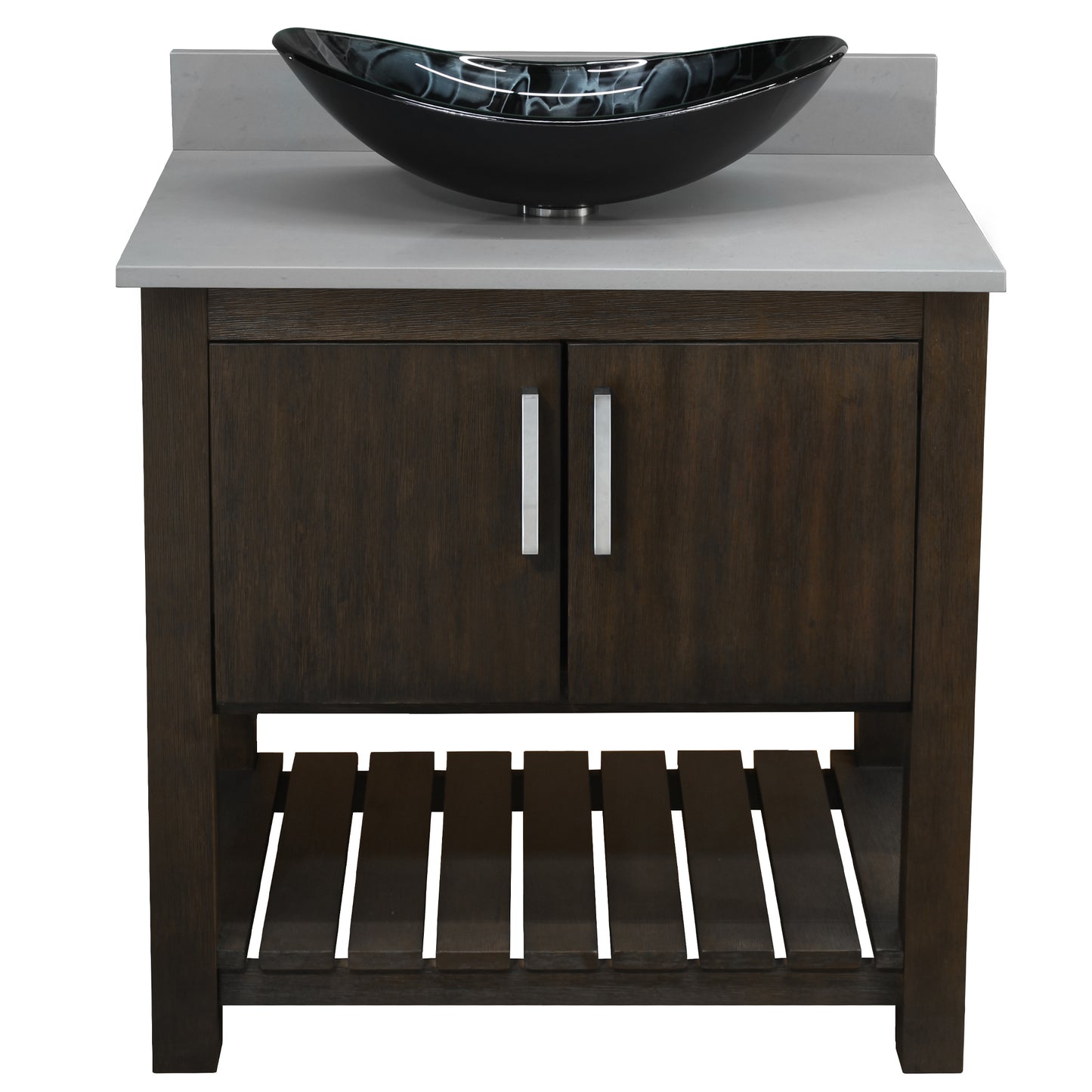 30-inch Bath Vanity with Storm Grey Quartz Counter and Sink - NOBV-30CM-280-G012-8031