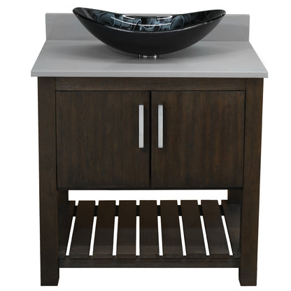 30-inch Bath Vanity with Storm Grey Quartz Counter and Sink - NOBV-30CM-280-G012-8031