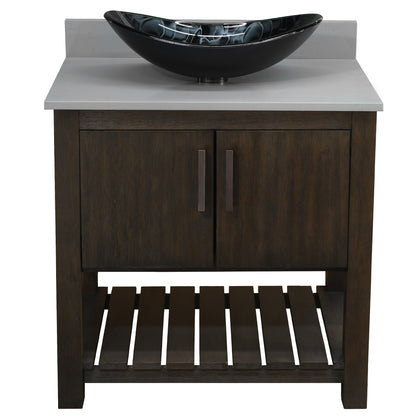 30-inch Bath Vanity with Storm Grey Quartz Counter and Sink - NOBV-30CM-280-G012-8031