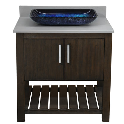 30-inch Bath Vanity with Storm Grey Quartz Counter and Sink - NOBV-30CM-280-19034