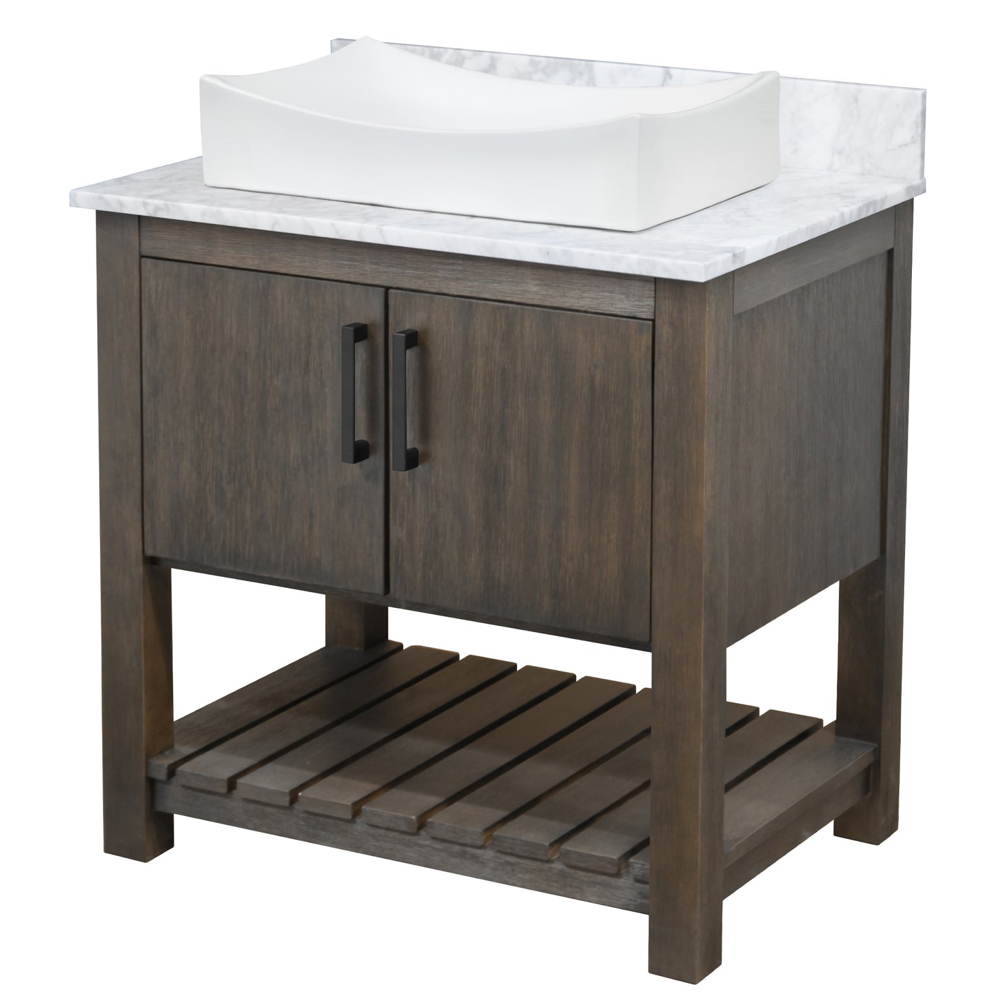 30-inch Bath Vanity with Carrara White Marble Counter and Sink - NOBV-30CM-CAR-01141