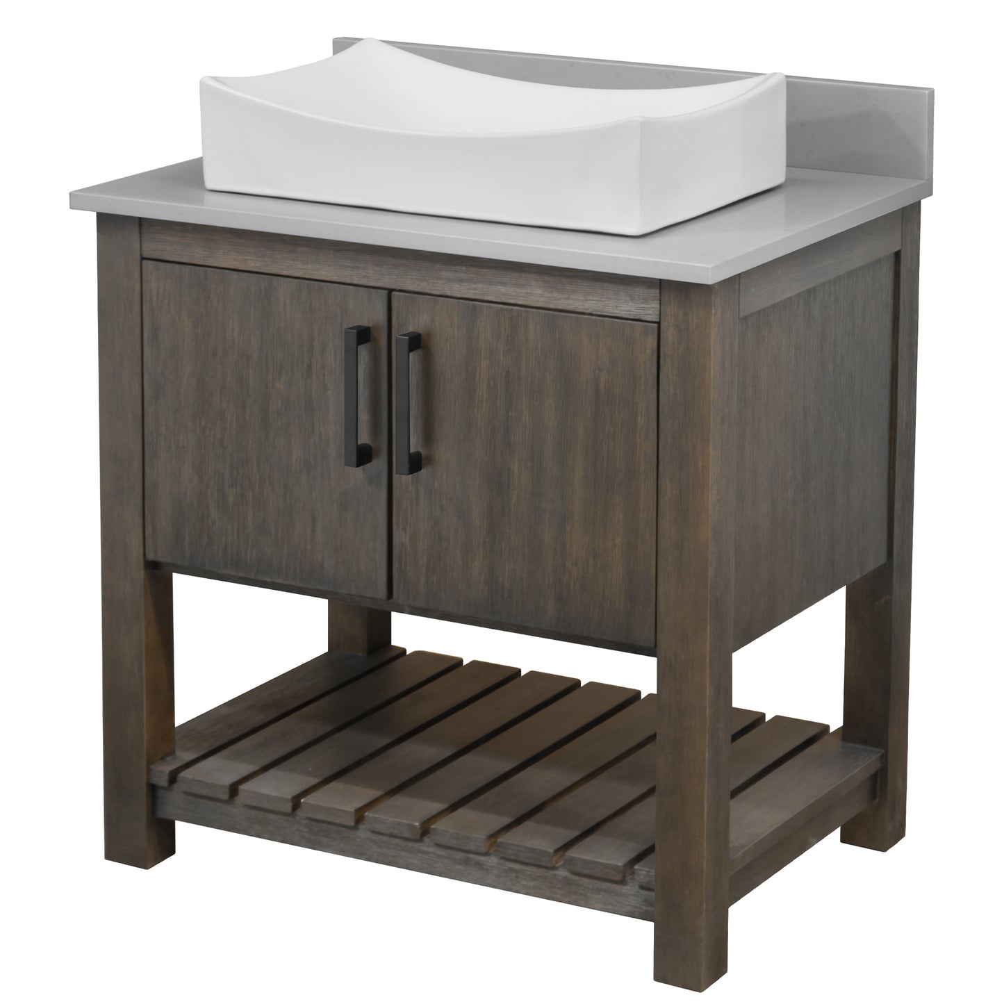 30-inch Bath Vanity with Storm Grey Quartz Counter and Sink - NOBV-30CM-280-01141