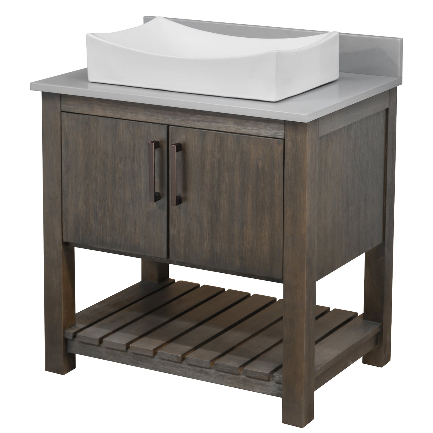 30-inch Bath Vanity with Storm Grey Quartz Counter and Sink - NOBV-30CM-280-01141