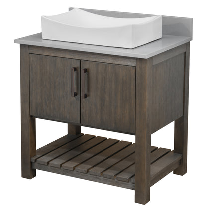 30-inch Bath Vanity with Storm Grey Quartz Counter and Sink - NOBV-30CM-280-01141