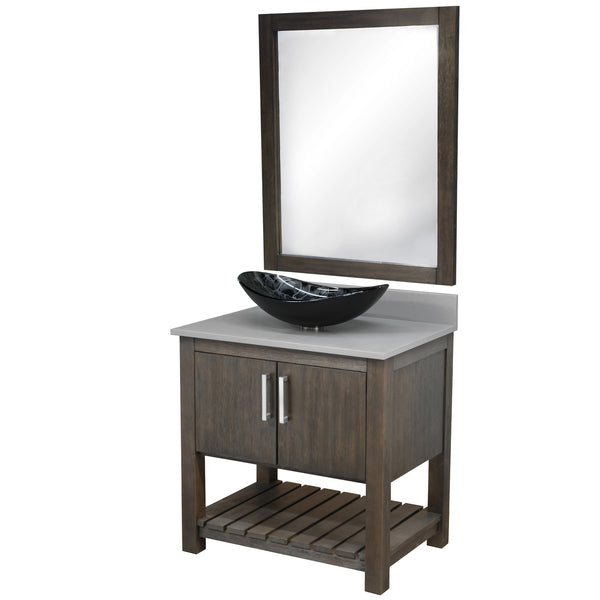 30-inch Bath Vanity with Storm Grey Quartz Counter and Sink - NOBV-30CM-280-G012-8031