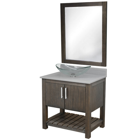 30-inch Bath Vanity with Storm Grey Quartz Counter and Sink - NOBV-30CM-280-324C