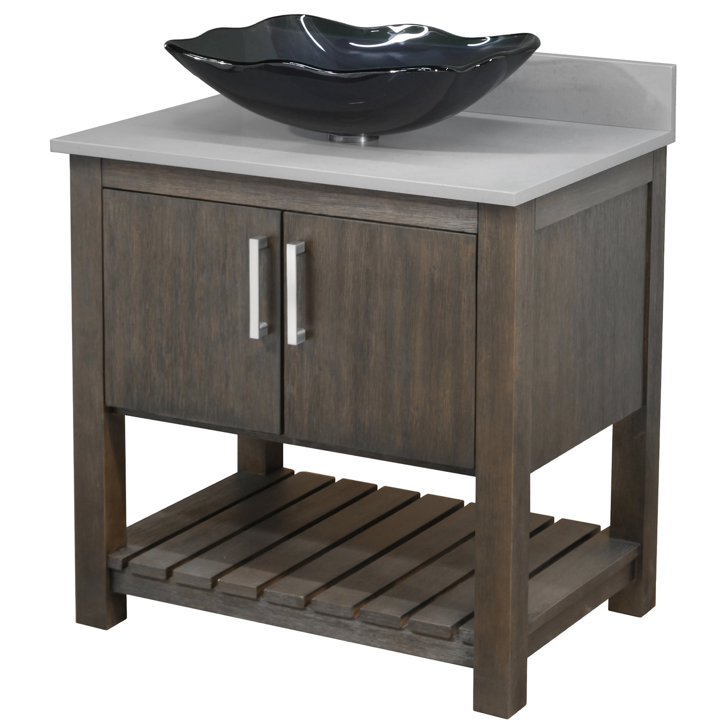 30-inch Bath Vanity with Storm Grey Quartz Counter and Sink - NOBV-30CM-280-317G