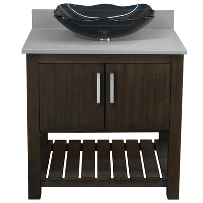 30-inch Bath Vanity with Storm Grey Quartz Counter and Sink - NOBV-30CM-280-317G