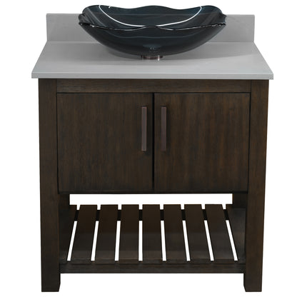 30-inch Bath Vanity with Storm Grey Quartz Counter and Sink - NOBV-30CM-280-317G