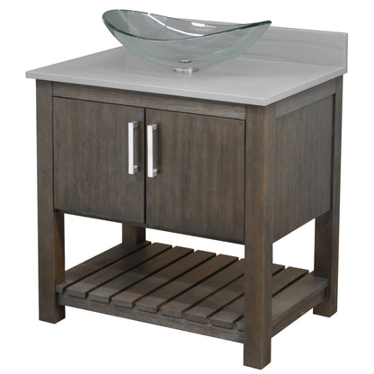 30-inch Bath Vanity with Storm Grey Quartz Counter and Sink - NOBV-30CM-280-324C