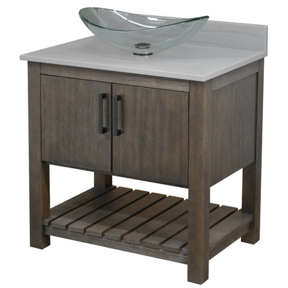 30-inch Bath Vanity with Storm Grey Quartz Counter and Sink - NOBV-30CM-280-324C