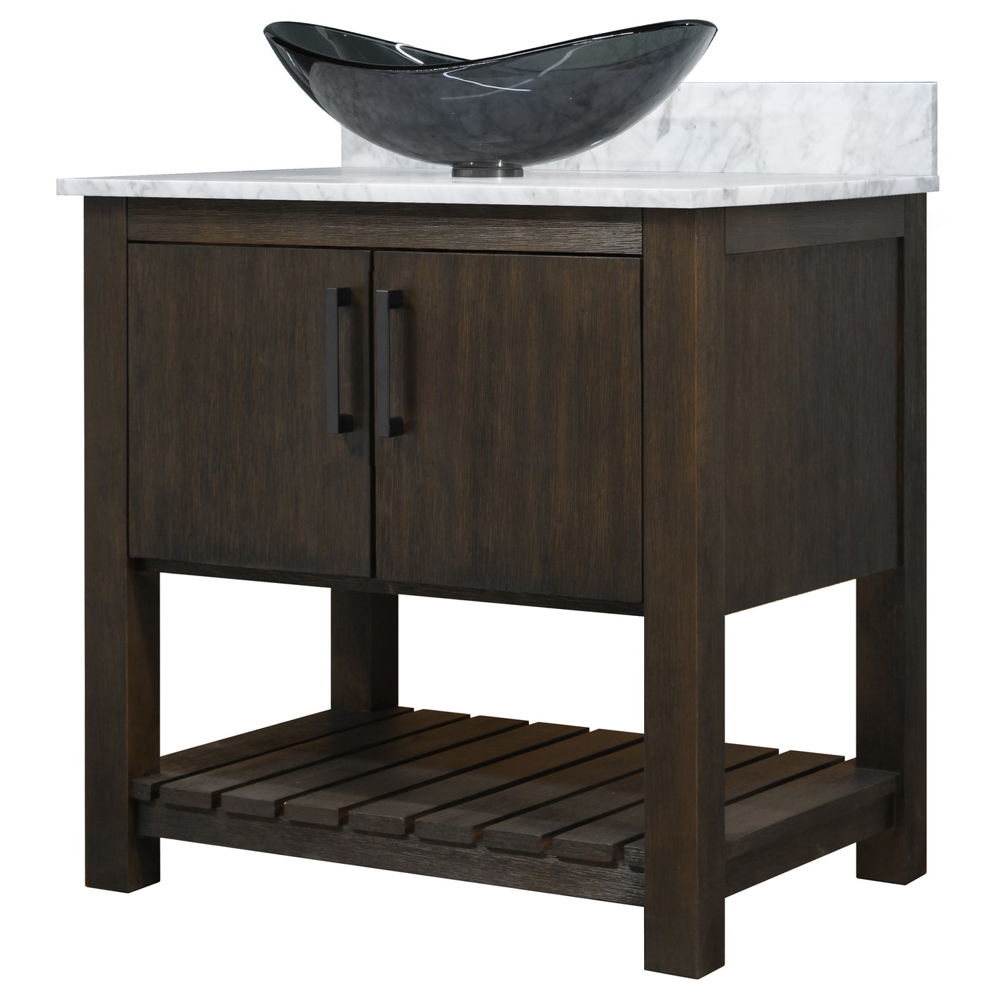 30-inch Bath Vanity with Carrara White Marble Counter and Sink - NOBV-30CM-CAR-324G