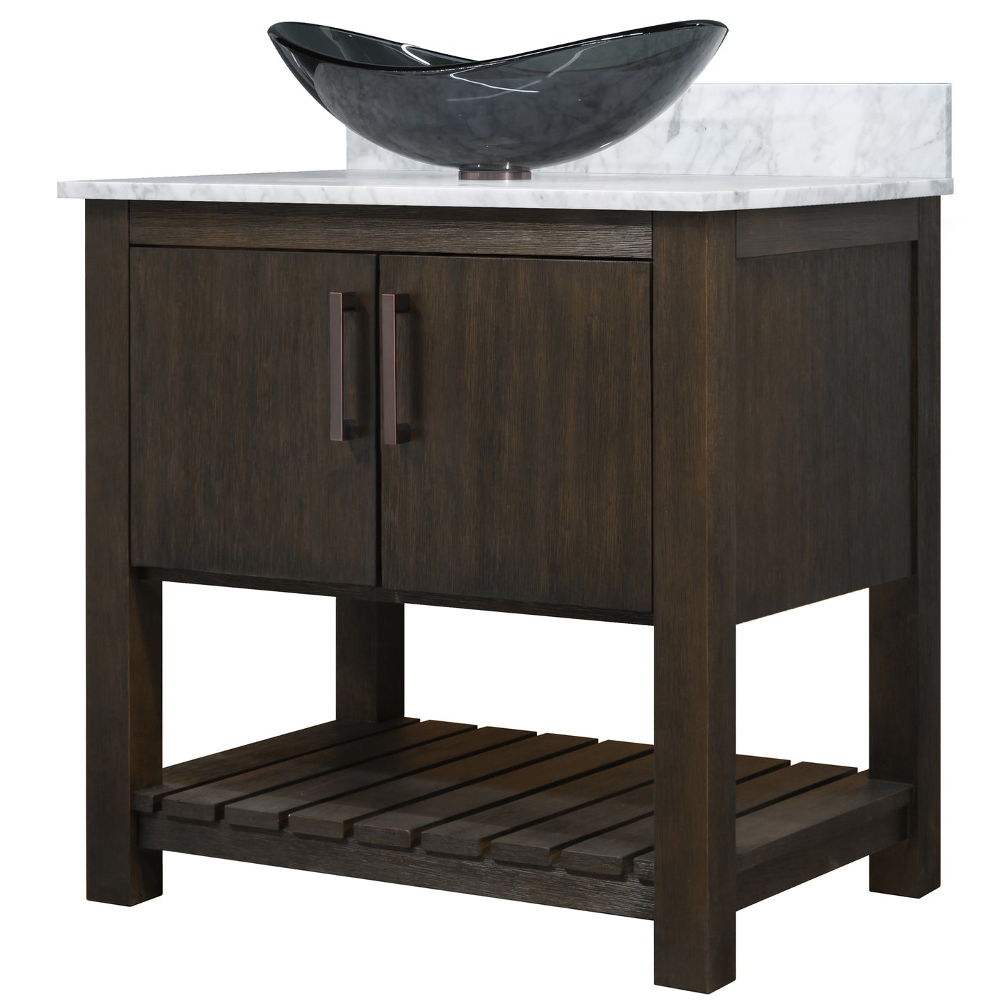 30-inch Bath Vanity with Carrara White Marble Counter and Sink - NOBV-30CM-CAR-324G