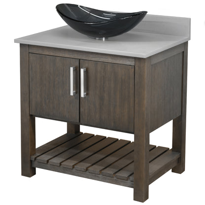 30-inch Bath Vanity with Storm Grey Quartz Counter and Sink - NOBV-30CM-280-324G