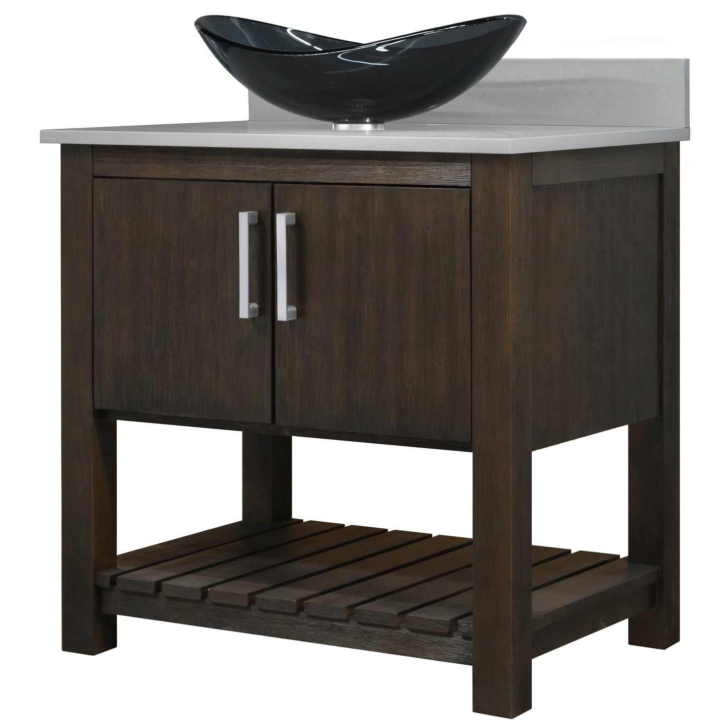 30-inch Bath Vanity with Storm Grey Quartz Counter and Sink - NOBV-30CM-280-324G