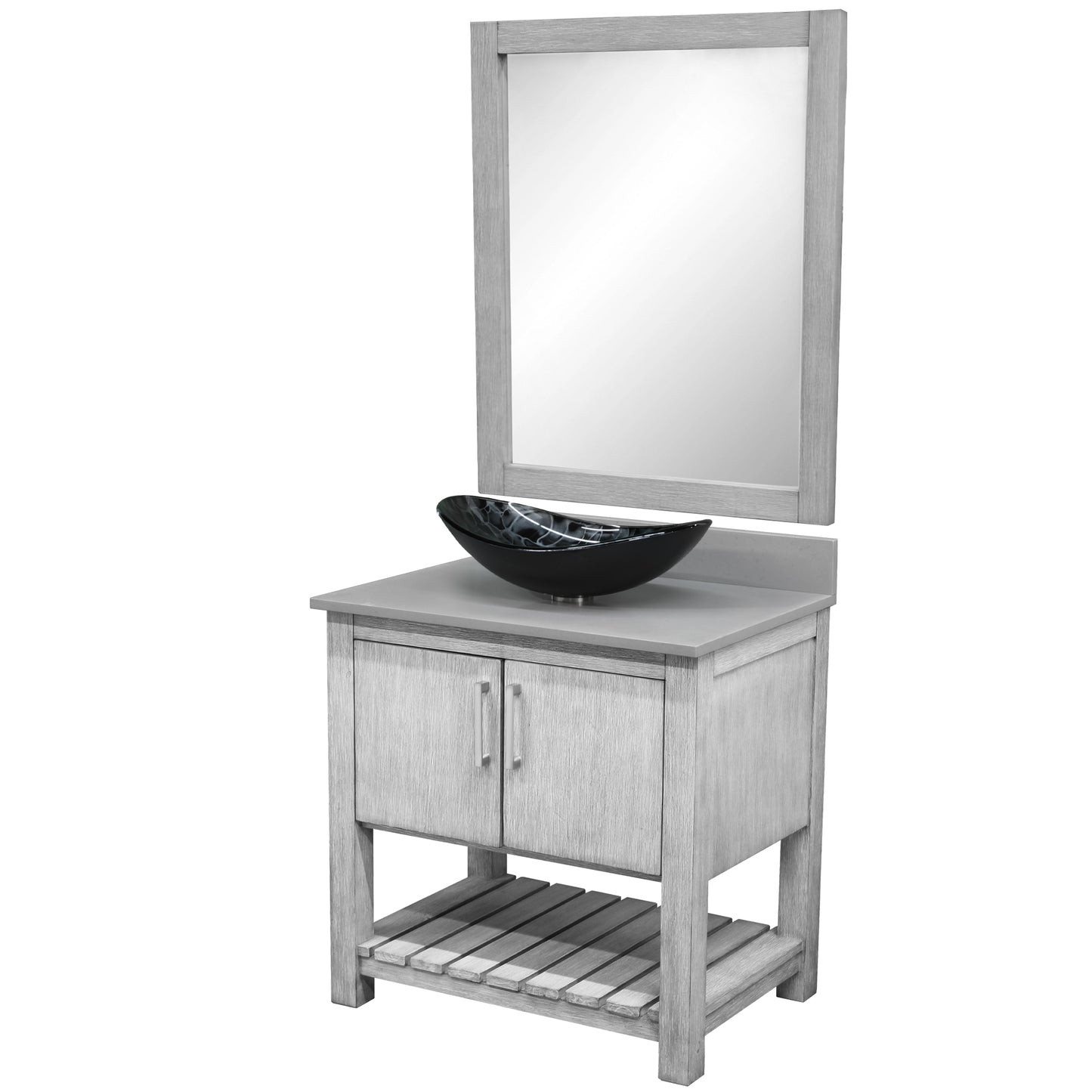 30-inch Bath Vanity with Storm Grey Quartz Counter and Sink - NOBV-30SG-280-G012-8031