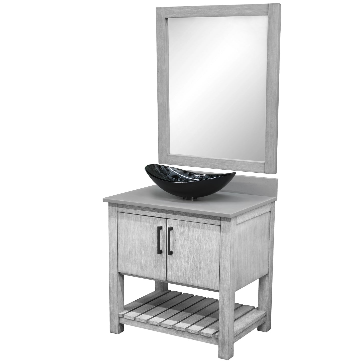 30-inch Bath Vanity with Storm Grey Quartz Counter and Sink - NOBV-30SG-280-G012-8031