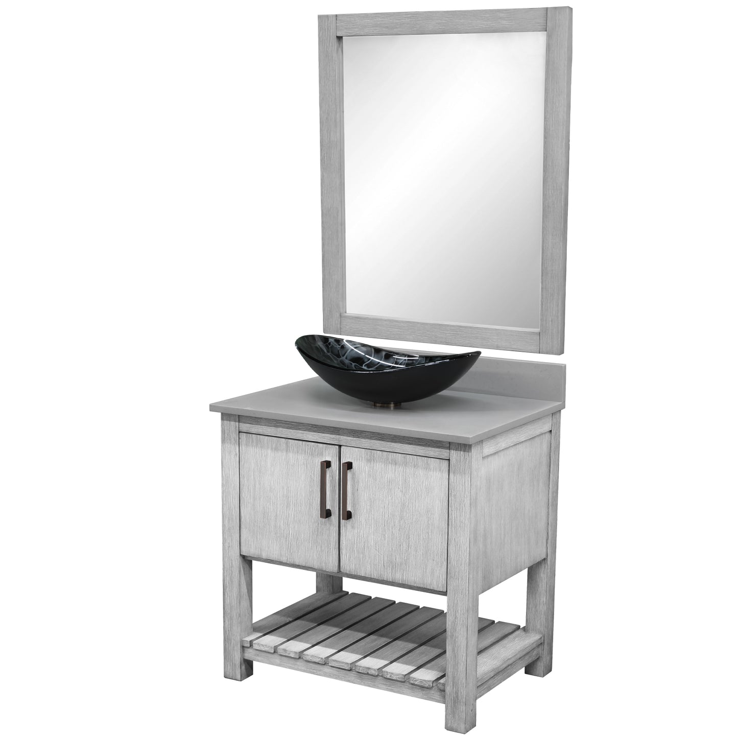 30-inch Bath Vanity with Storm Grey Quartz Counter and Sink - NOBV-30SG-280-G012-8031