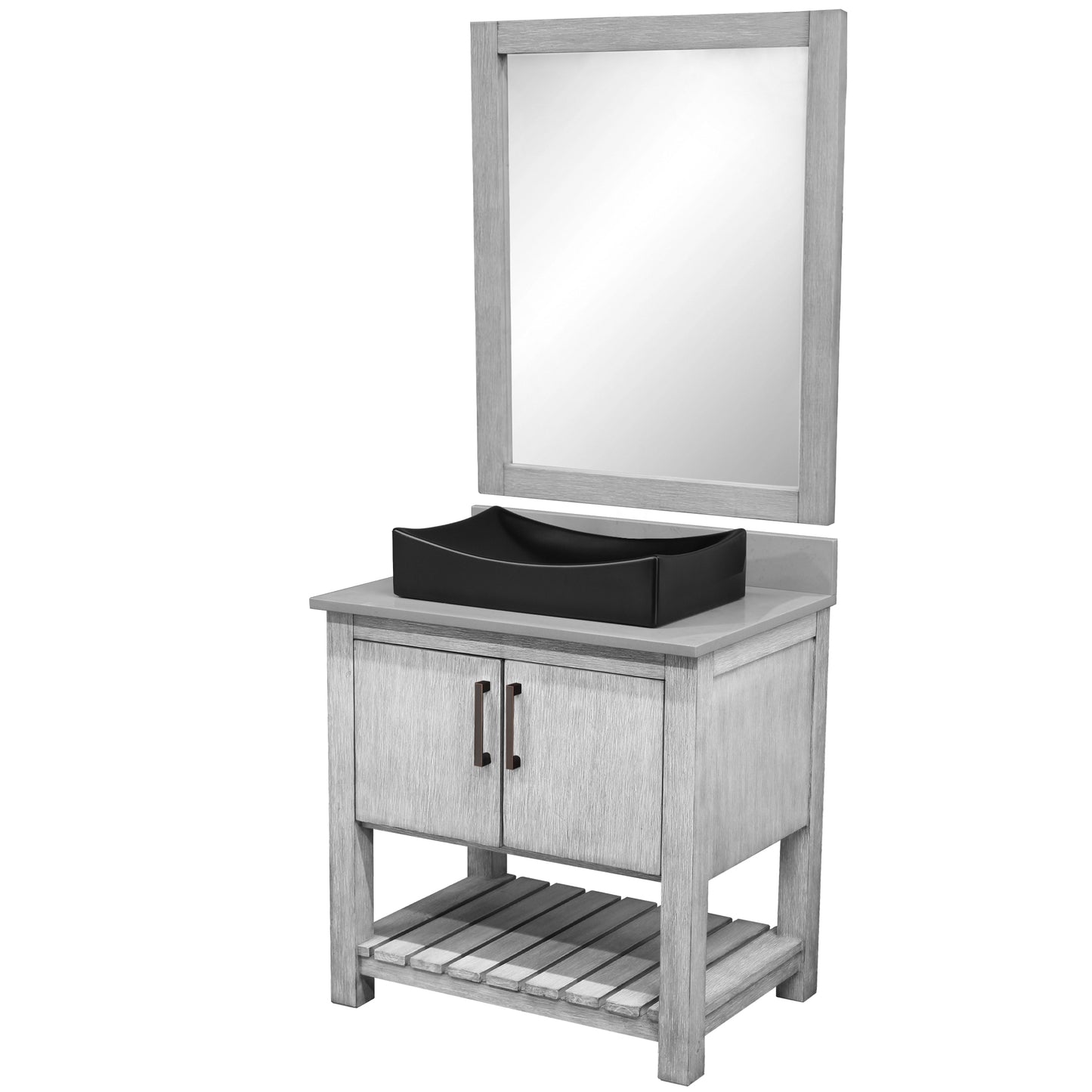 30-inch Bath Vanity with Storm Grey Quartz Counter and Sink - NOBV-30SG-280-01141MB