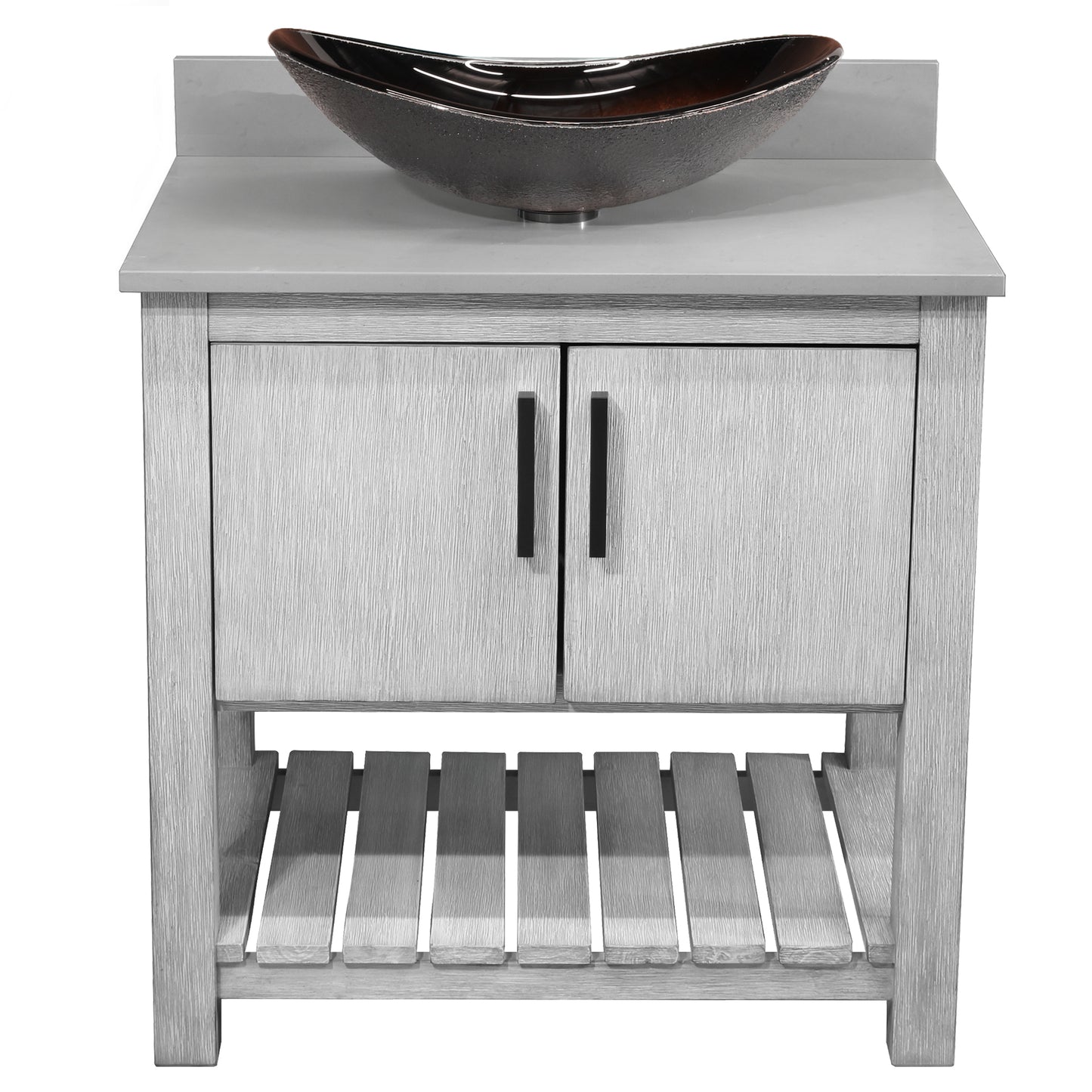 30-inch Bath Vanity with Storm Grey Quartz Counter and Sink - NOBV-30SG-280-0088031